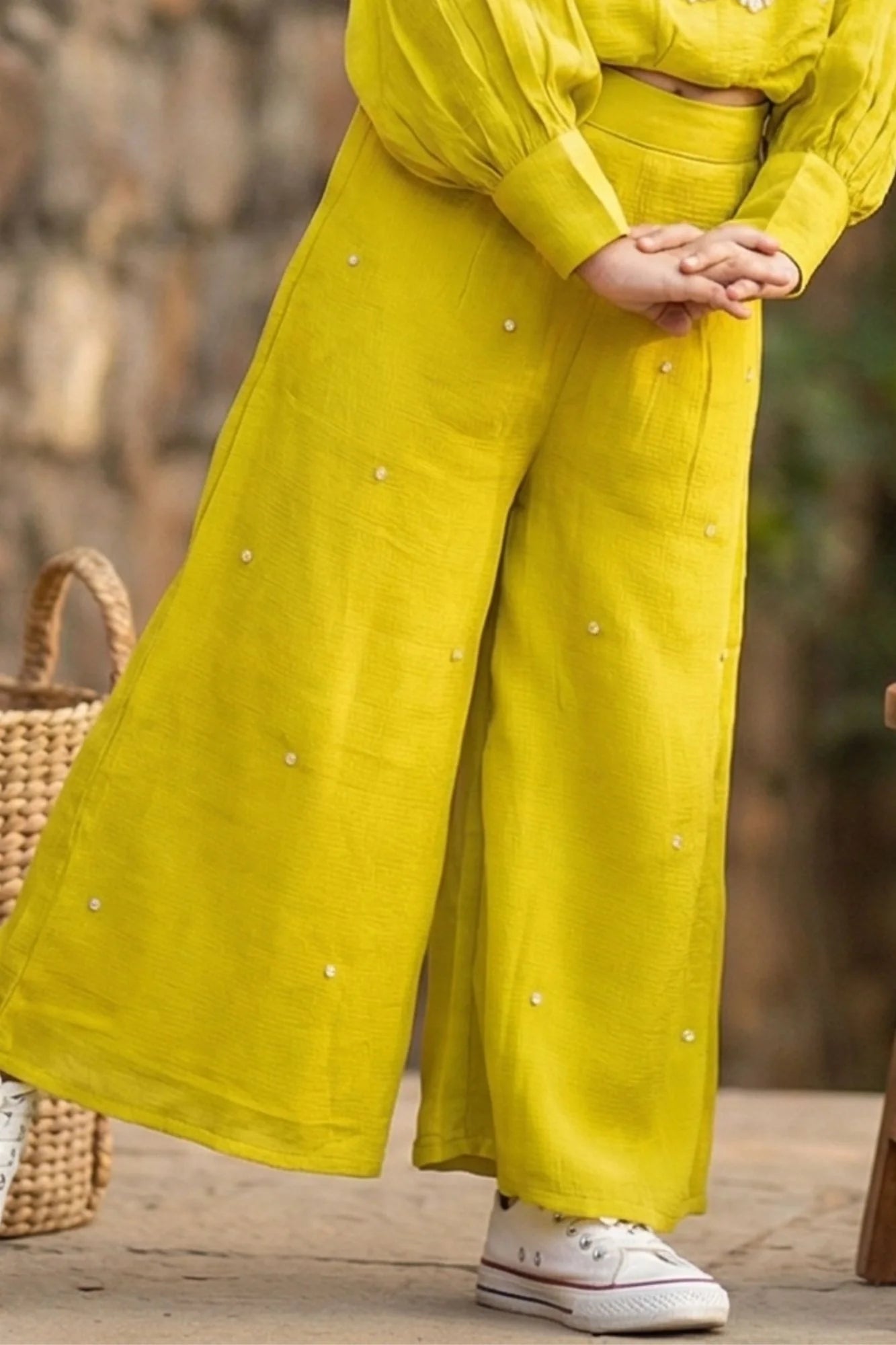 Lime Green Embellished Palazzo Set for Girls