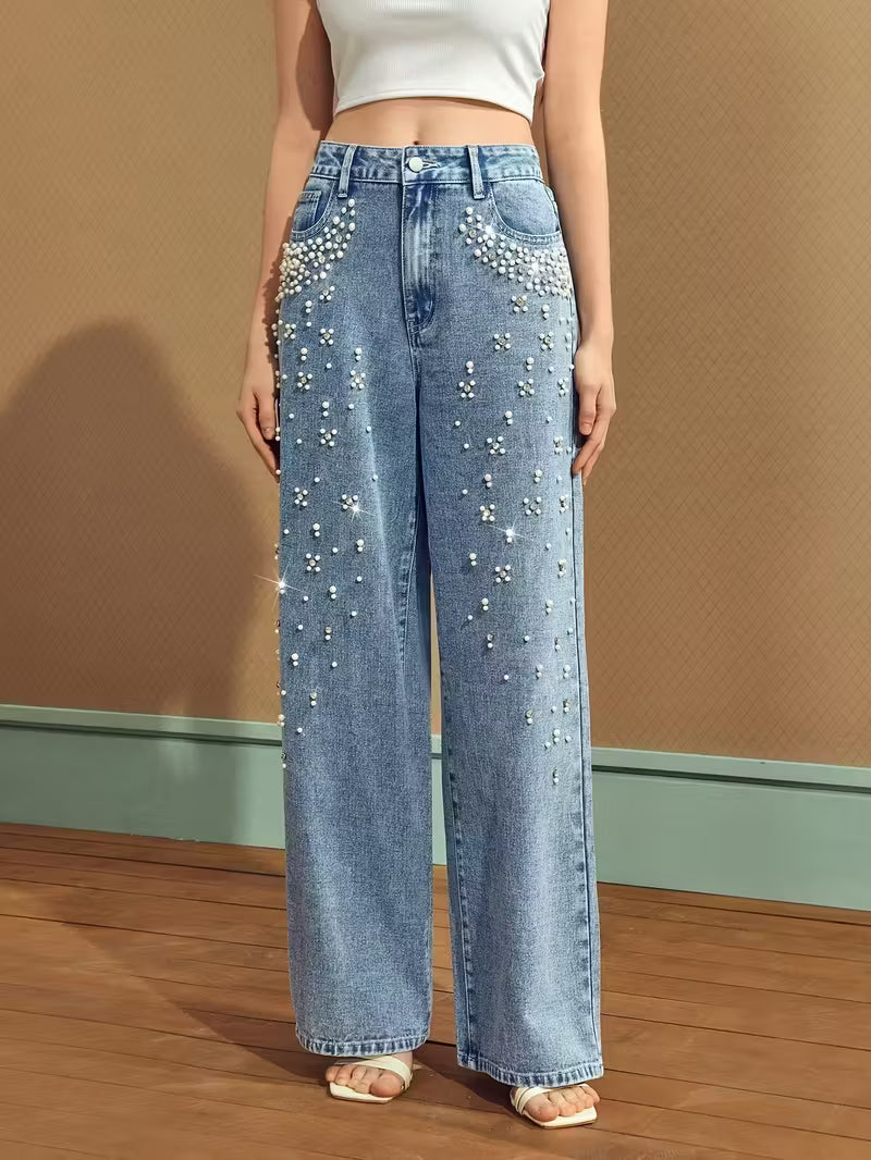 Pearl Dust Luxe Jeans – Women’s Premium Pearl Embellished Denim
