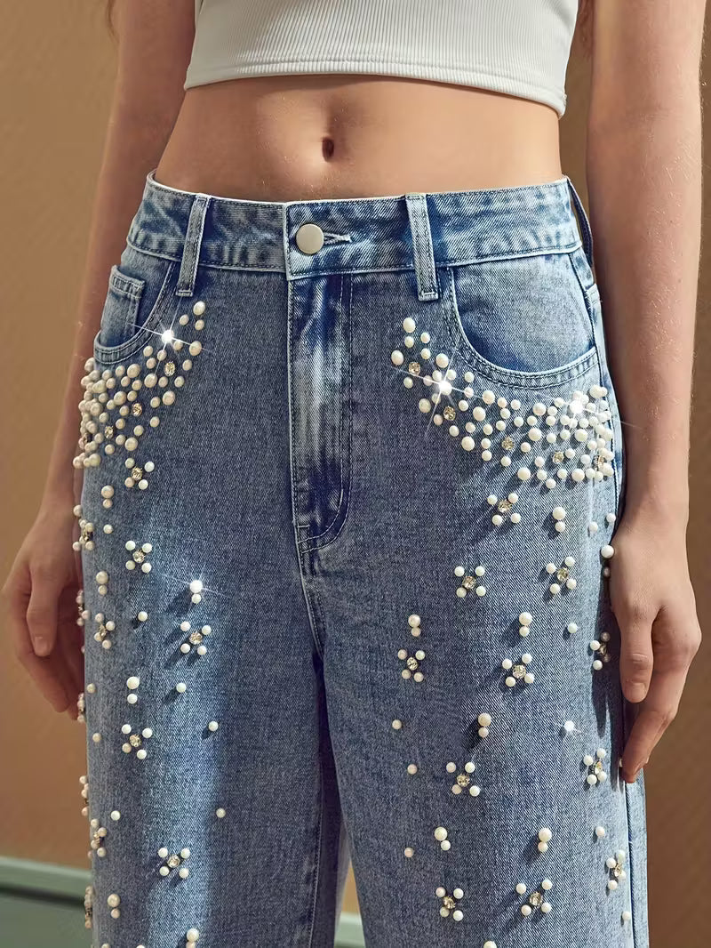 Pearl Dust Luxe Jeans – Women’s Premium Pearl Embellished Denim