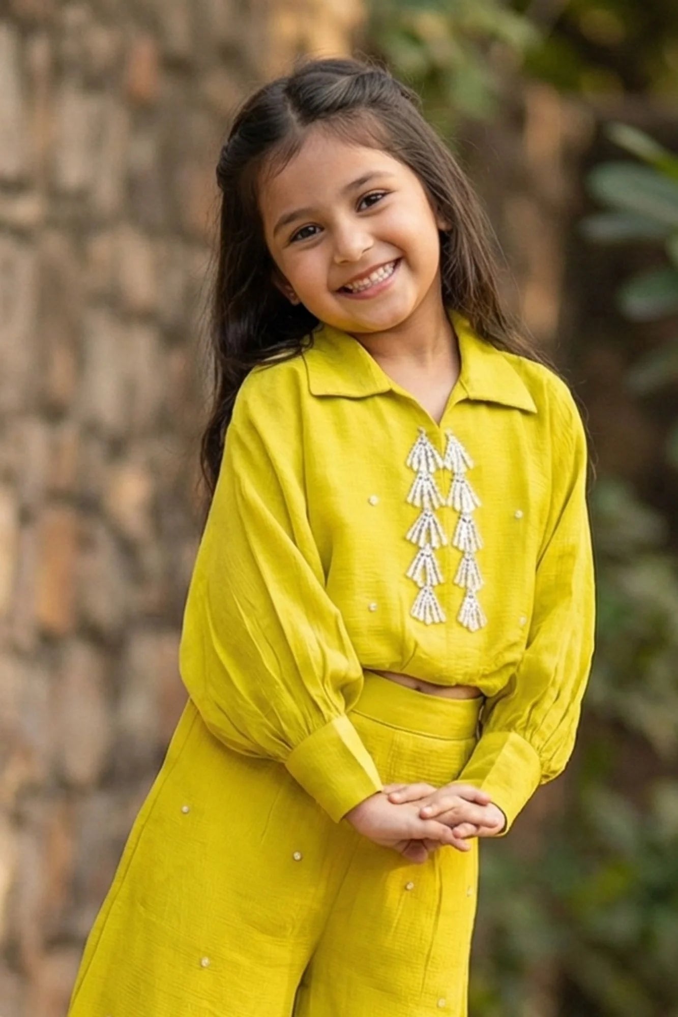 Lime Green Embellished Palazzo Set for Girls