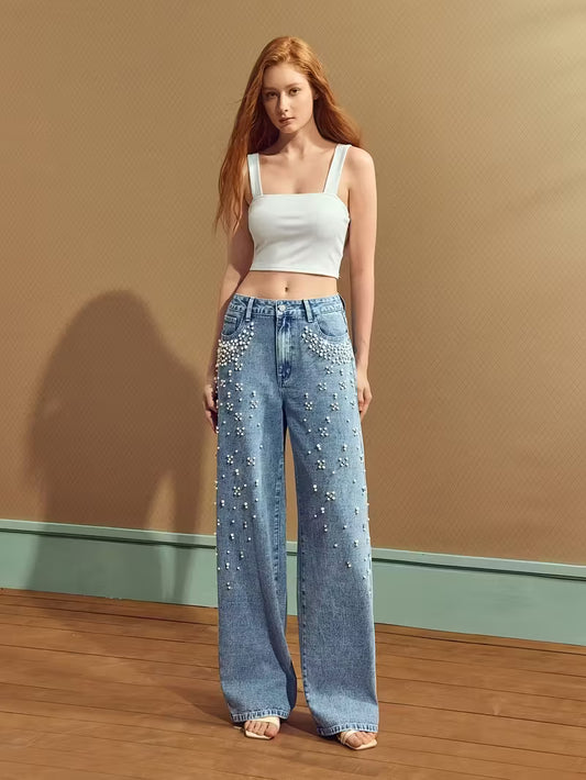 Pearl Dust Luxe Jeans – Women’s Premium Pearl Embellished Denim